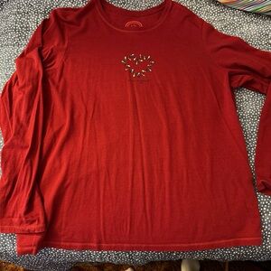 Life Is Good Red Long Sleeve Tee with Holiday Light Graphic